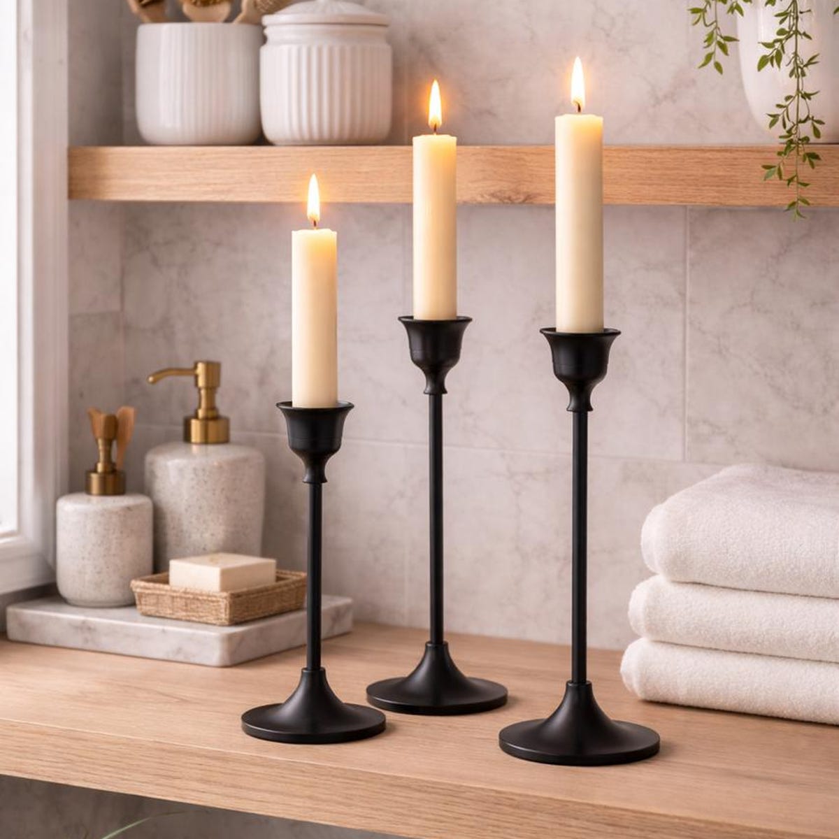 Black Metal Candlestick Holders Set of 3