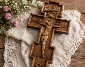 Wooden Cross, Beech Wood Wall Crucifix, Hand Carved