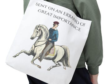 Vintage Tote Bag – Rider Illustration, Witty Errand Print, Everyday Market Bag