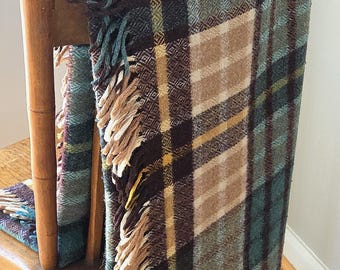 Tartan Plaid Shetland Wool Throw Blanket - Vintage - Made in Scotland