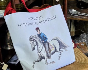 Antique Hunting Vintage Tote / Classic Tote Bag