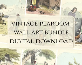 Vintage Spielzimmer Kunst Bundle - Bilderbuchkunst - 8 Antike Chromolithograph Abbildungen