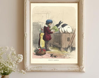 Kaninchen Kunstwerk - Bilderbuchkunst - Pastorale Szene - Antike Chromolithograph Illustration