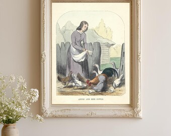 Vogel Kunstwerk - Bilderbuchkunst - Huhn Dekor - Antike Chromolithographie Illustration