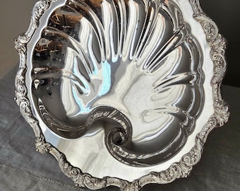 Silverplate Sea Shell Dish with Scalloped Edge & Scrollwork | Poole Silver Co. "Old English" Pattern