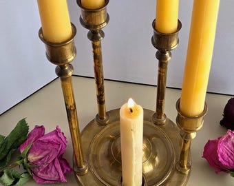 Vintage Brass Candlestick Holder | Holds 5 Taper Candles | Tiered Candle Centerpiece