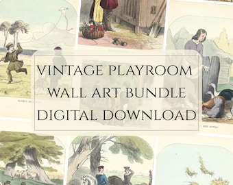 Vintage Spielzimmer Wand Kunst Bundle | Bilderbuchkunst | Set aus 8 antiken Illustrationen