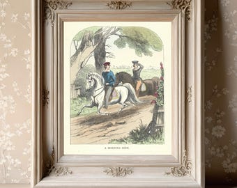 Pferd und Reiter Bilderbuchkunst - Vintage Landschaft - Antike Chromolithographie Illustration