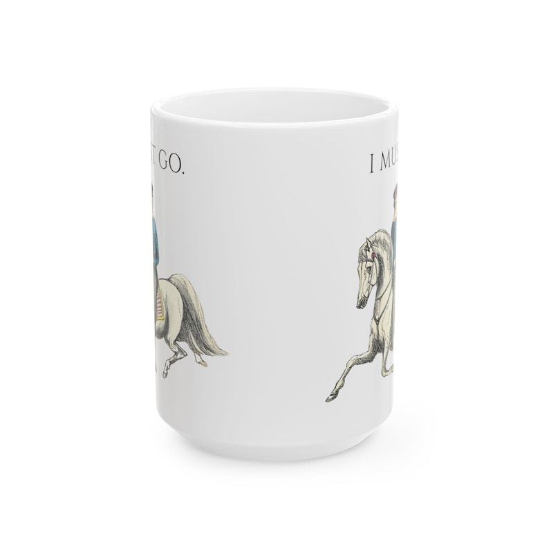 Rustic Mug with Introverted Horse Rider Art - "I Must Go" Vintage Illustration image 9