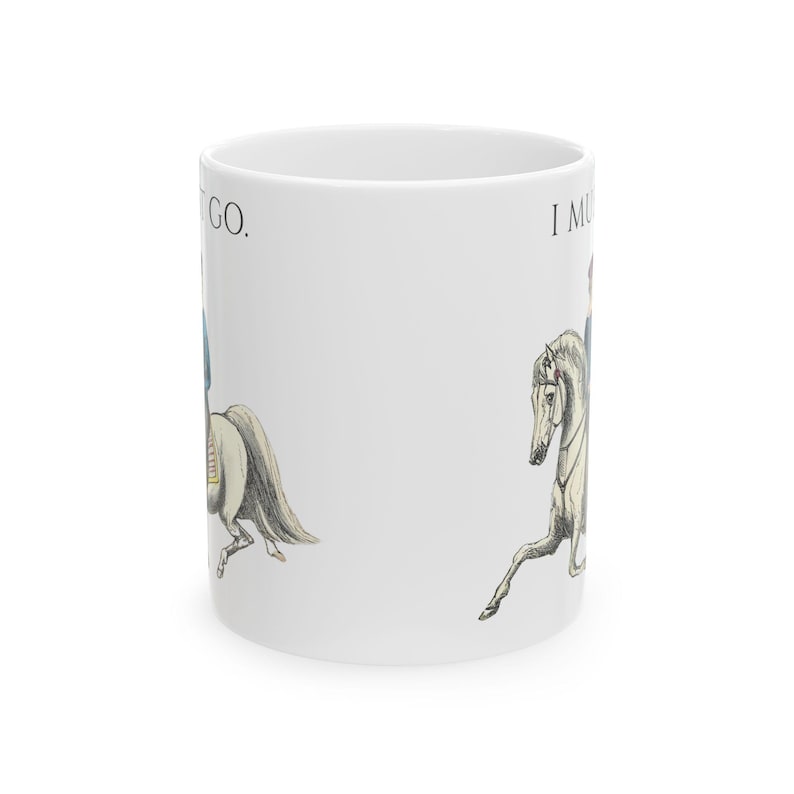Rustic Mug with Introverted Horse Rider Art - "I Must Go" Vintage Illustration image 3