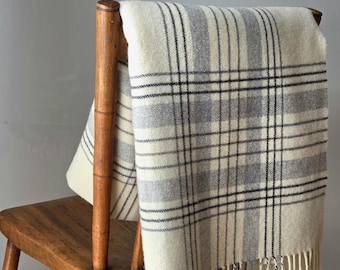 Wool Throw Blanket Plaid - Made in Italy with Neutral Colors & Fringe