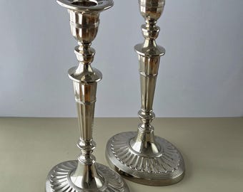 Pair of Silver Plate Candle Sticks - European Inspired Mantle Decor - Neoclassical / Adam Style