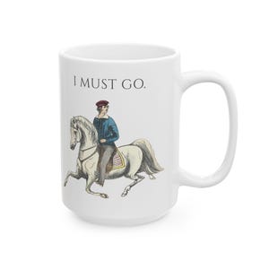 Rustic Mug with Introverted Horse Rider Art - "I Must Go" Vintage Illustration image 12