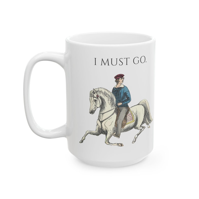 Rustic Mug with Introverted Horse Rider Art - "I Must Go" Vintage Illustration image 11