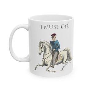 Rustic Mug with Introverted Horse Rider Art - "I Must Go" Vintage Illustration image 5