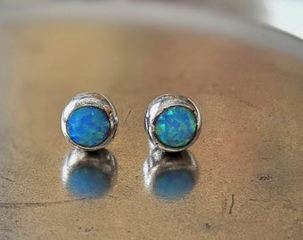Blue Opal Earrings - October Birthstone Y2K Jewelry - Vintage Marked 925 - Made in Colorado