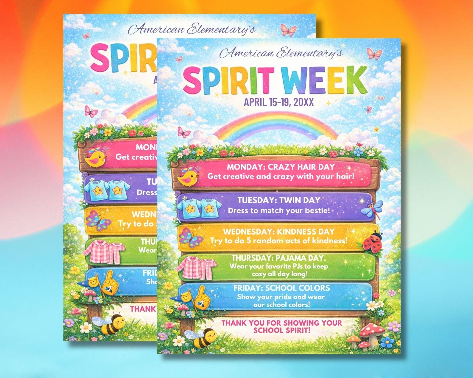 Spring Spirit Week Examples Editable Spring Spirit Week Flyer Canva Template, School Spirit ...