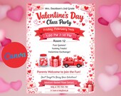 Editable Valentine’s Day Class Party Invite, Elementary School Flyer Template, Canva
