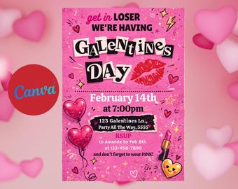 Editable Burn Book Galentine's Day Invite, Pink Girls Party Invitation, Valentine's Day Invite, Girls Only, Mean Girls Galentines Invite