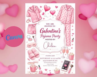Uitnodiging voor Galentine's pyjamafeest, Pink Girls Night (digitale download)