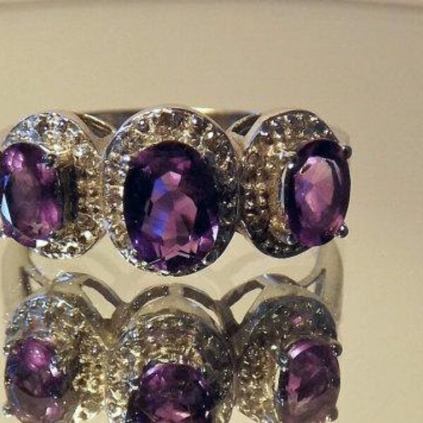 Vintage Amethyst Diamond Ring/1.70 Carats/14K White Gold