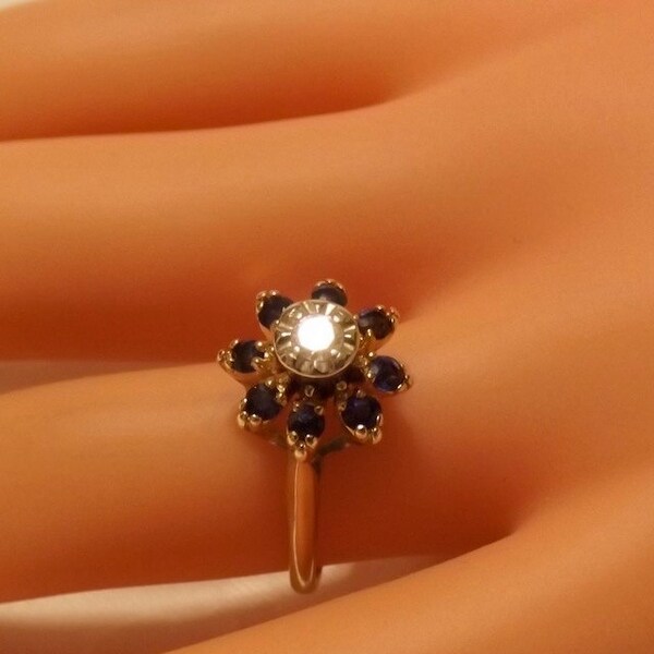 RESERVED/Vintage Diamond Sapphire Ring/Gemstone/Engagement/Right Hand/ .65 Carats/14K Yellow Gold