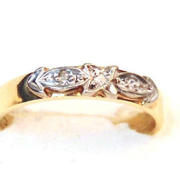 Vintage Diamond Band Ring 9K Yellow Gold,Wedding, Pinky Ring, Promise Ring