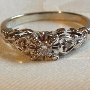Estate White Gold Diamond 1940's Style Engagement Ring