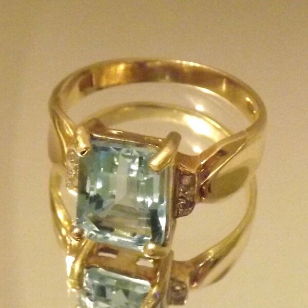 Vintage Emerald Cut Aquamarine Diamond Ring/2.75 Carat Gemstone /Women's