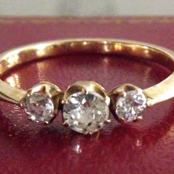 Antique 18K Three Diamond Ring/Yellow Gold/.45 Carats/Engagement/Wedding/Anniversary