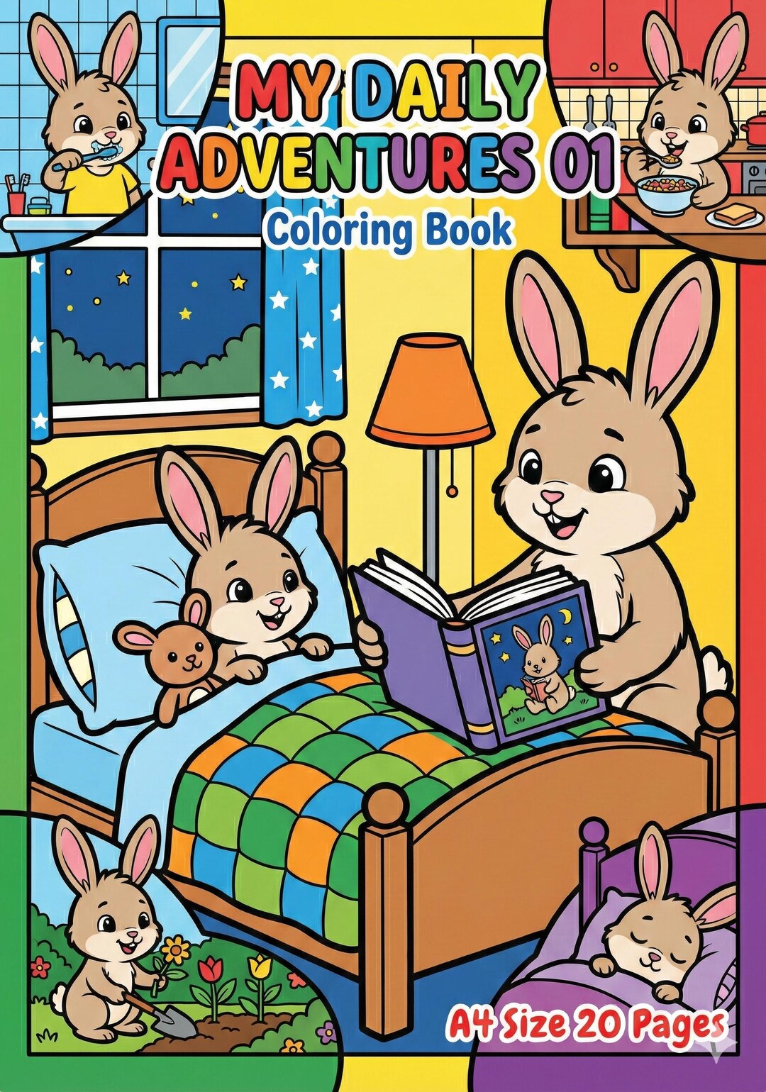 Rabbit Adventure Story Coloring Book for Kids | 20-page Printable A4 ...