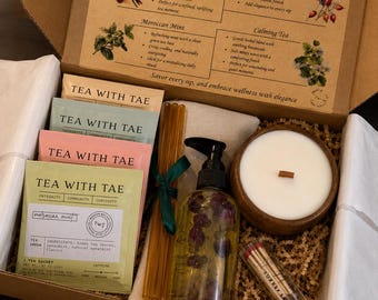 Spa Gift Box | Self Care Package with Herbal Tea, Candle & Body Oil | Relaxation and Pampering Wellness Gift Set
