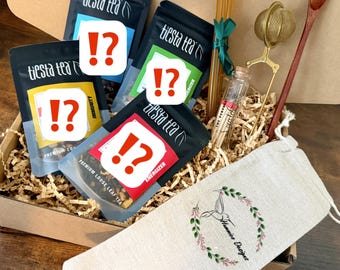 Mystery Tea Gift Box, Four Loose Leaf Teas with Soy Candle and Honey