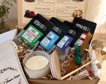 Luxury Tea Gift Box, Loose Leaf Blends, Candle, Honey Sticks