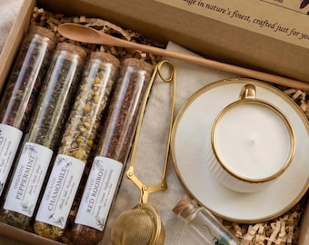 Luxury Wellness Gift Box for Women | Organic Tea, Cup & Saucer Candle, Tea Infuser