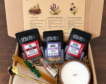Loose Leaf Tea Gift Box | Chai, Lavender Chamomile, Earl Grey Sampler with Candle