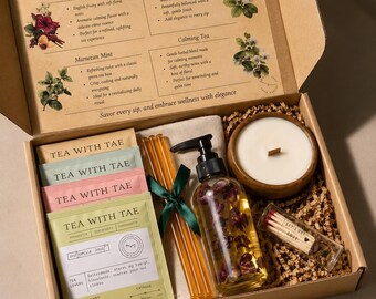 Tea Gift Box with Candle, Honey | Relaxation Spa Set, Self-Care