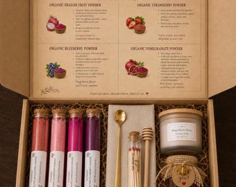 Fruit Powder Wellness Gift Box | Natural Drink Mix Gift Set — Pomegrante, Dragon Fruit, Berry & Tropical Blends