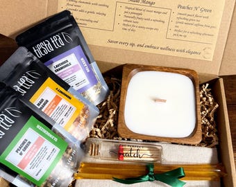 Loose Leaf Tea Gift Box with Candle, Honey, Wooden Spoon & Match Jar