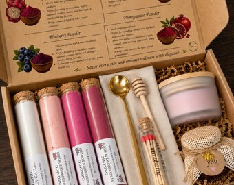 Fruit Powder Wellness Gift Set | Natural Drink Mix — Pomegranate, Dragon Fruit, Berry & Tropical | Healthy Gift Box