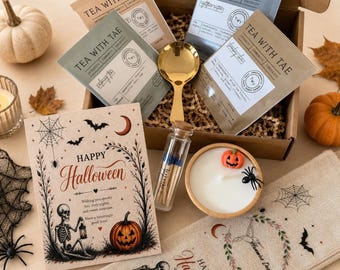 Halloween Tea Gift Box for Her, Tea Sampler, Pumpkin Candle, Boo Box, Fall Care Package