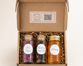 Choose Your Own Tea Sampler Gift Box, 2 Loose Leaf Teas + Honey, Tea Tasting Set