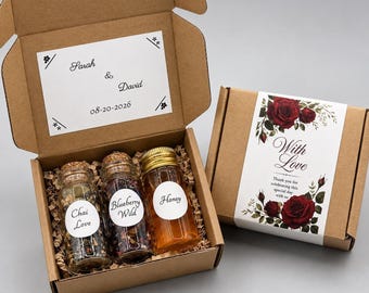 Personalized Wedding Tea Favors, Loose Leaf Tea and Honey Guest Gifts, Custom Names & Date