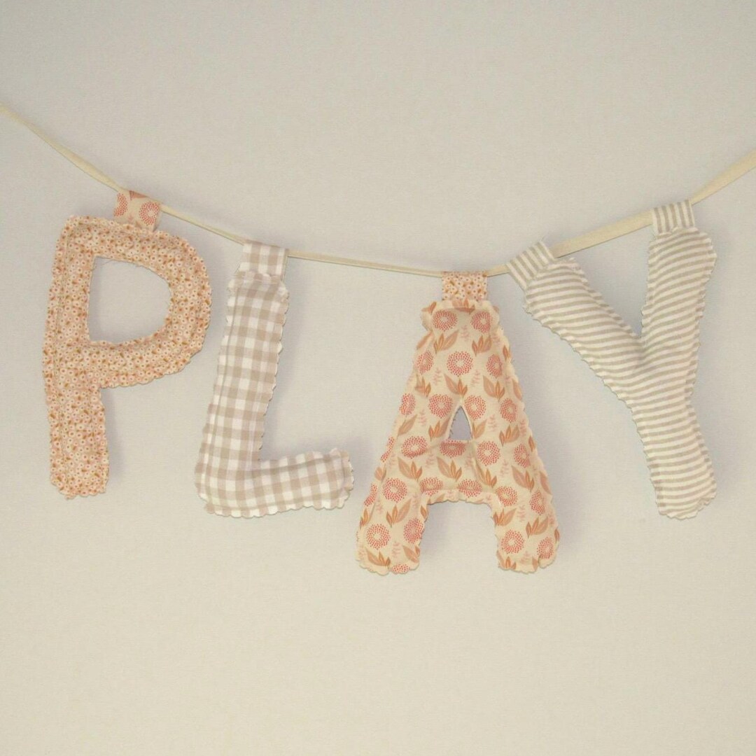 Puff Banner Sewn Cotton Puff Letter Banner, Playroom Decor, Scalloped Fabric ...