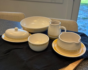 Vintage Franziskaner Hacienda Ware Servierset Gold Gelb Schüssel Krug Butter 5-tlg