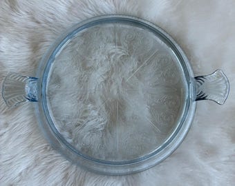 Salvamanteles de cristal azul zafiro Fire-King Philbe con asas redondas para placa calefactora de 9,75 pulgadas.