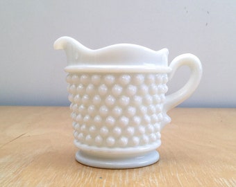 Hobnail Milk Glass Creamer, Small Vintage White Coffee Tea Serving Pitcher, Bud Vase, Shabby Chic Brunch Decor