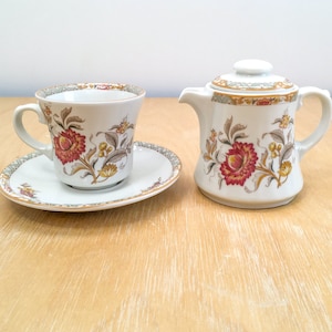 Vintage Floral Porcelain Tea Pot, Cup & Saucer 3 Pc Set, CERANOVA Eschenbach Handcrafted Germany image 1