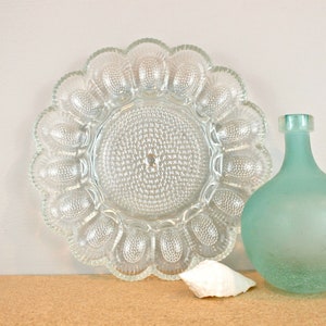 Clear Hobnail Glass Deviled Egg Plate Relish Dish, Vintage 1960s Indiana Glass Round Scalloped Serving Platter