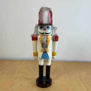 15 Soldier Nutcracker, Vintage Hand Painted Wood Figurines with White, Red and Yellow Accents, Traditional Holiday Christmas Decor image 1